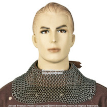 Medieval Chainmail Standard  Neck Protector w/ High Tensile Rings Leather Strap L