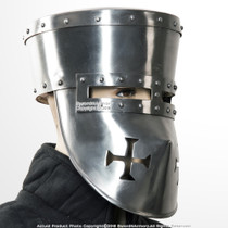 Functional 16G Steel Crusader Knights Templar Helmet Great Helm WMA SCA LARP Functional 16G Steel Crusader Knights Templar Helmet Great Helm WMA SCA LARP