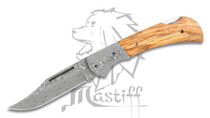 Mastiff Japanese Damascus Folded Steel Folding Knife W/ Zebrawood Handle HRC 58