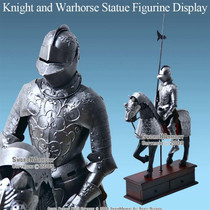 Medieval Crusader Knight Warhorse Metal Statue Figurine with Display Box
