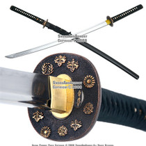 Musashi Handmade Sword Samurai Katana Paulownia Mon Gold Plated Tsuba