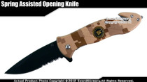 US Navy Seals Desert Camo Assisted Open Pocket Folding Rescue Knife Belt Cutter