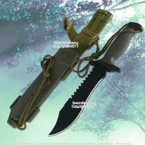 Army Fixed Blade Survival Knife Serrated Black w/ Sheath