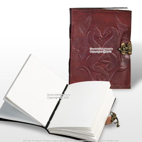 Medieval Renaissance Double Dragon Leather Handmade Journal Diary Notepad w/Lock Medieval Renaissance Double Dragon Leather Handmade Journal Diary Notepad w/Lock