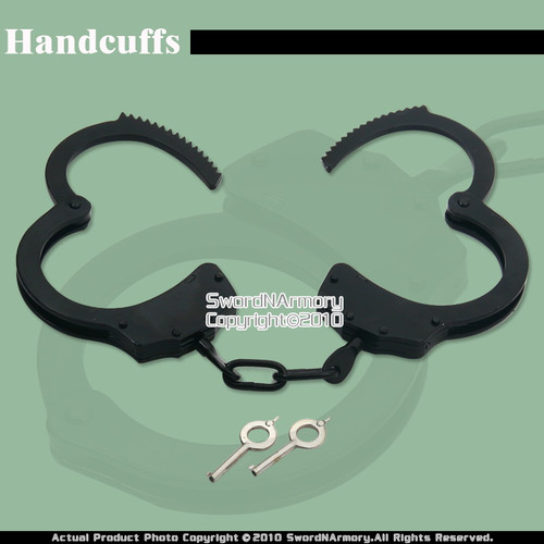 Steel Chain Double Lock Handcuffs Chrome With Spare Key Self Defense