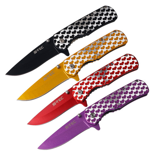 Spring Assisted Opening Knife Pocket Folding Blade with Hearts Aluminum Handle