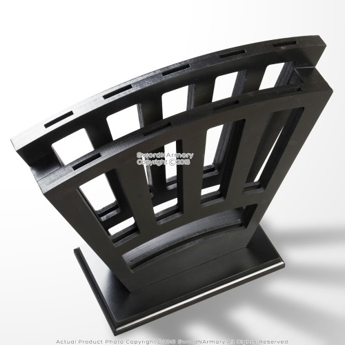 Black Wooden Vertical Display Stand Holds 9 Medieval Swords
