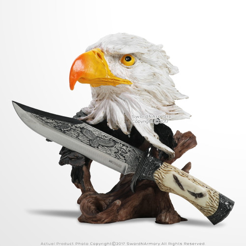 Eagle Bust Statue Display Stand with Stainless Steel Hunting Knife Decorative Gift Eagle Bust Statue Display Stand with Stainless Steel Hunting Knife Decorative Gift