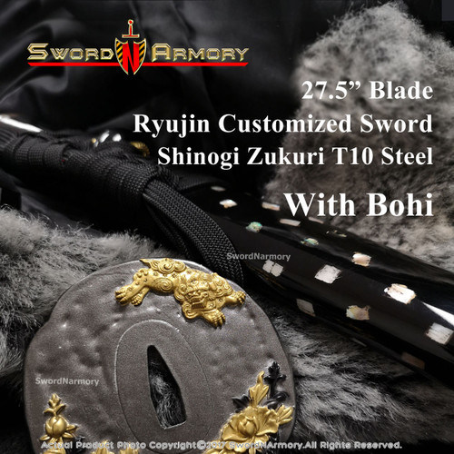 CSR272 - Ryujin Customized Sword - Shinogi Zukuri T10 Steel T910141- 27.5" Blade / 11.5" Handle with Bohi CSR272 - Ryujin Customized Sword - Shinogi Zukuri T10 Steel T910141- 27.5" Blade / 11.5" Handle with Bohi