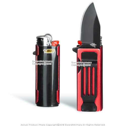 Mini Spring Assisted Knife with Lighter Holder Case and Belt Clip 1.95