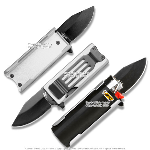 Spring-Assist Folding Knife Cigarette Lighter Case Black Bla