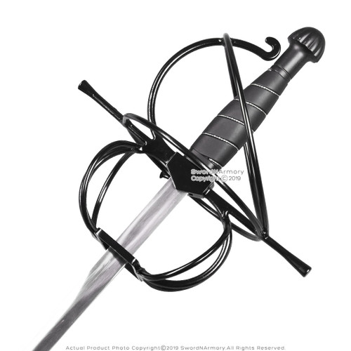 Bundle:Renaissance Swept Hilt Rapier Fencing Sword + Sword Belt Frog Holder  Right Hand Left Hand Medieval Rivets Fairs Theatrical Play LF61