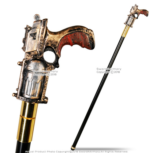 Steampunk Fantasy Walking Cane Polyresin Gun Like Handle Gentleman’s Stick