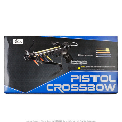 50 lb Draw Metal Pistol Crossbow Black Textured Grip with Red/Blue/Yellow Bolts