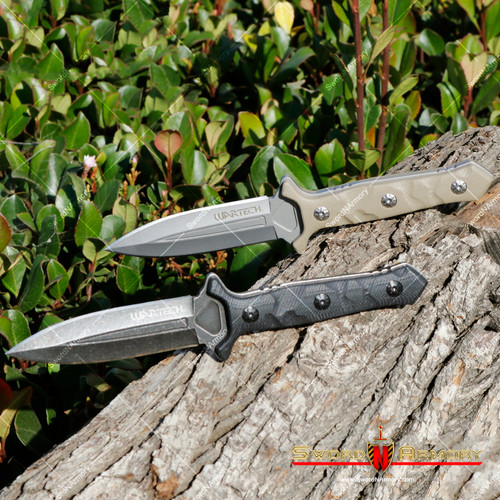 8.75" Fixed Blade Knife with Hard Scabbard Black/Grey Double Edge 3CR13 Steel