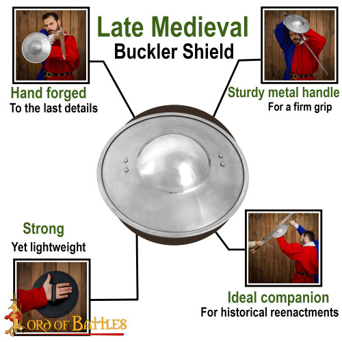 Late Medieval Round Steel Buckler Handmade Shield