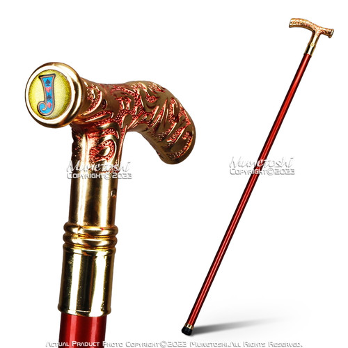 37” Gold Art Nouveau Gentleman Cane Walking Stick Steel Shaft Removable Head Red 37” Gold Art Nouveau Gentleman Cane Walking Stick Steel Shaft Removable Head Red