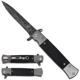 FALCON, KNIVES, STILETTO, CARBON FIBER, ETCHED BLADE