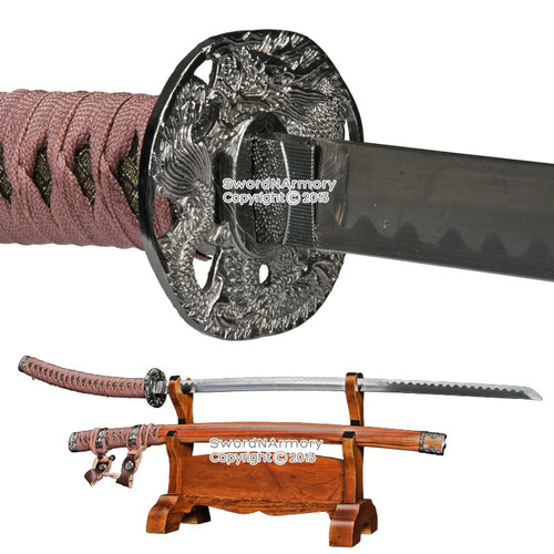 Japanese Style Ceremonial Samurai Sword Jin Tachi Katana Dragon Tsuba Wood Scab Japanese Style Ceremonial Samurai Sword Jin Tachi Katana Dragon Tsuba Wood Scab