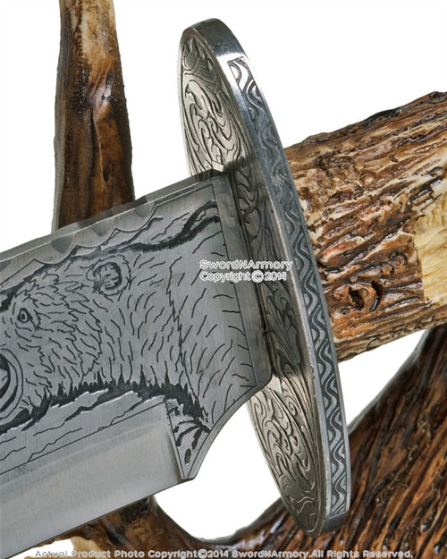 15" High Detail Bear Hunting Knife w/ Polyresin Deer Antler Stand Gift