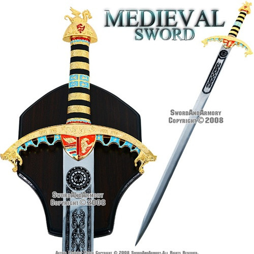 Ornate Richard Lionheart Arming Medieval Sword With Plaque