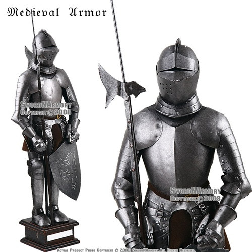19" Tall Mini Suit of Armor Souvenir Bascinet Medieval Knight Armour w/ Pole Arm 19" Tall Mini Suit of Armor Souvenir Bascinet Medieval Knight Armour w/ Pole Arm