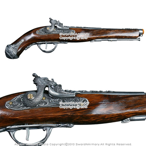 Dragon Naval Pirate Gun FlintLock Blunderbuss Replica Pistol Wood Stock