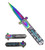 Gothic Cross Folding Knife Grey Marble And Rainbow