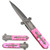 Gothic Cross Folding Knife Pink Marble And Silver