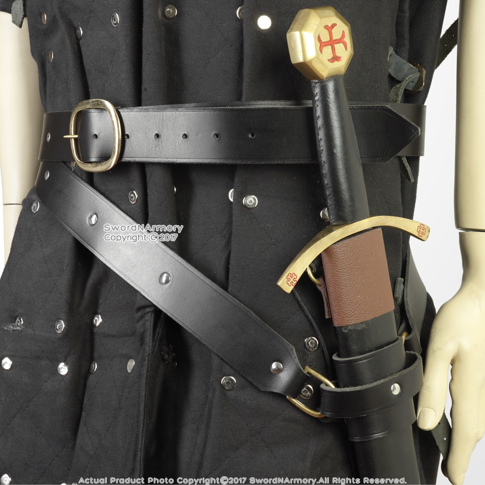 Medieval Double Wrap Genuine Black Leather Belt with Frog Medieval Double Wrap Genuine Black Leather Belt with Frog