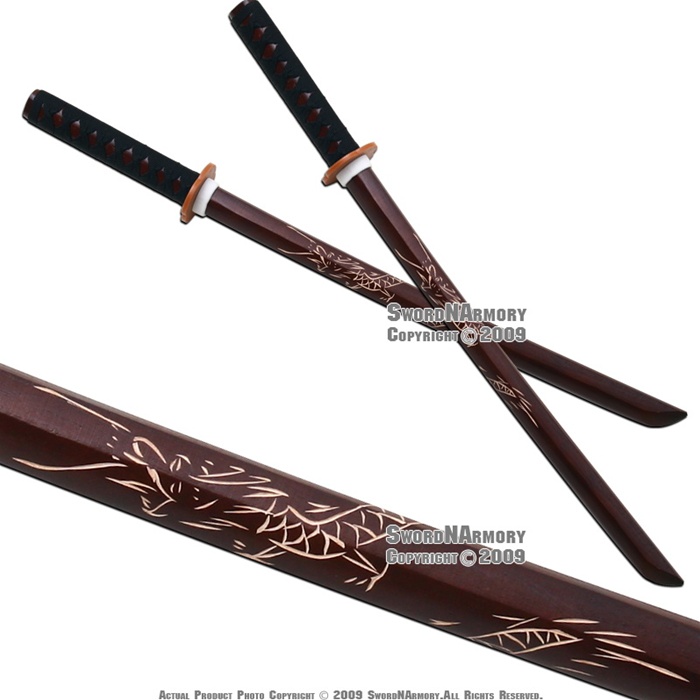 YUDU Bokken In Legno Di Rovere Asiatico Con Drago Intagliato - Spada Da Allenamento Samurai, Budo E Ninja (Lunghezza 99 Cm)