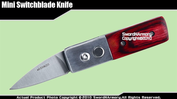 Mini Switchblade Knife w/ Wood Handle 1.95