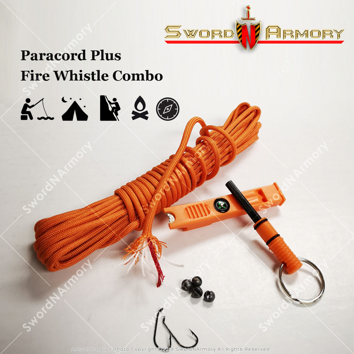 25' 550 Paracord Rope Orange Firecord Fishing Hooks Survival Tool Plummets 25' 550 Paracord Rope Orange Firecord Fishing Hooks Survival Tool Plummets