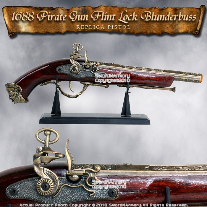 17 Decorative Naval Pirate Toy Gun Flintlock Blunderbuss Replica Pistol  w/Stand