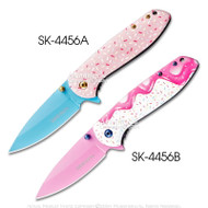 7.5" Donut Sprinkle Folding Pocket Knife Spring Assisted Blade Steel Pink Purple