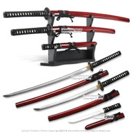 Handmade Last Samurai Japanese Katana Wakizashi Tanto Sword Set Sharp Blade Red