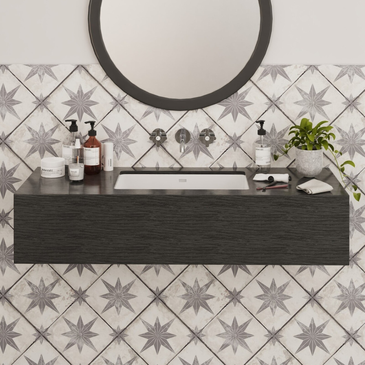 Grey Bathroom Floor Tile Pattern Patterned Tulip Grey 450x450mm