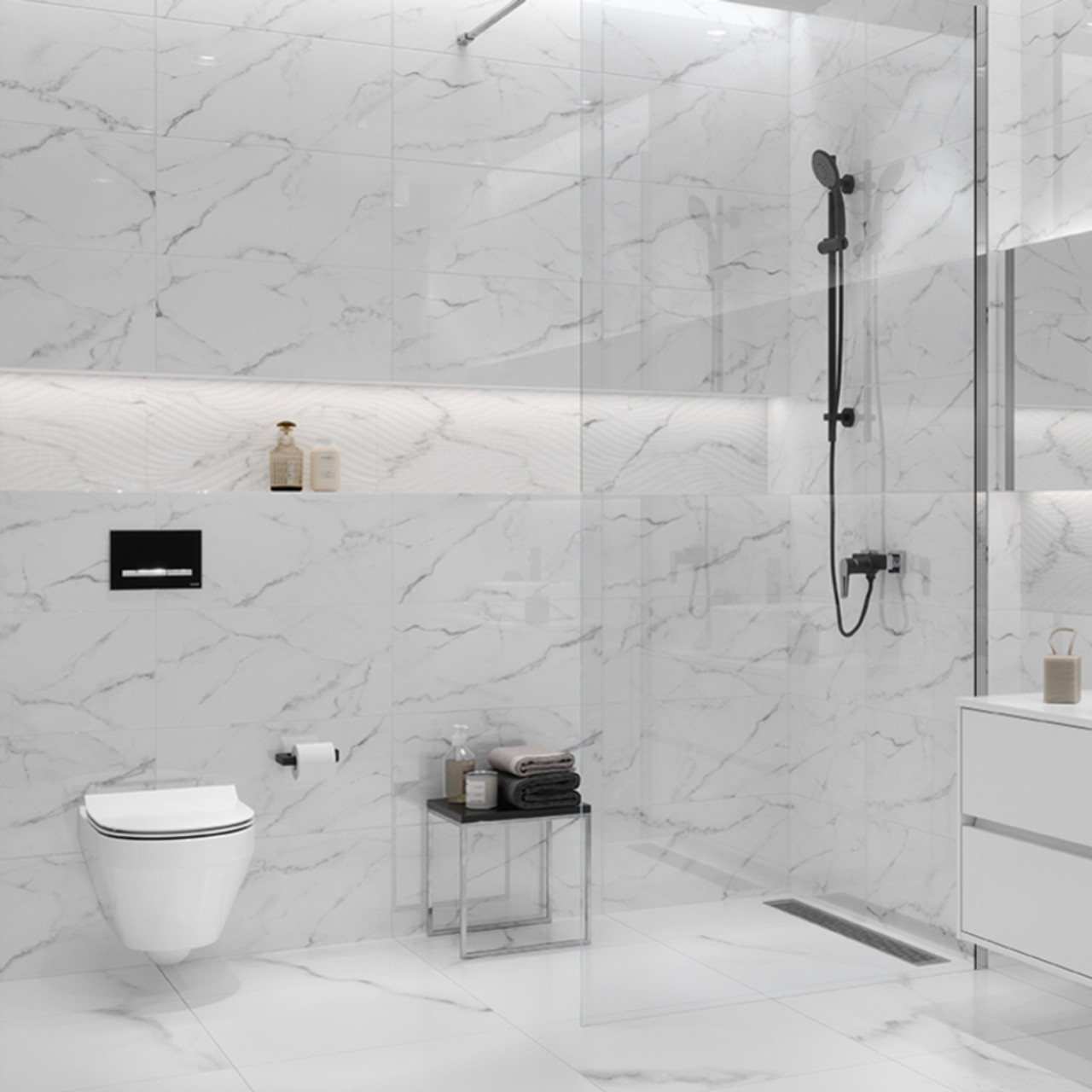 Silk White Marble Effect Tiles (30x60cm)