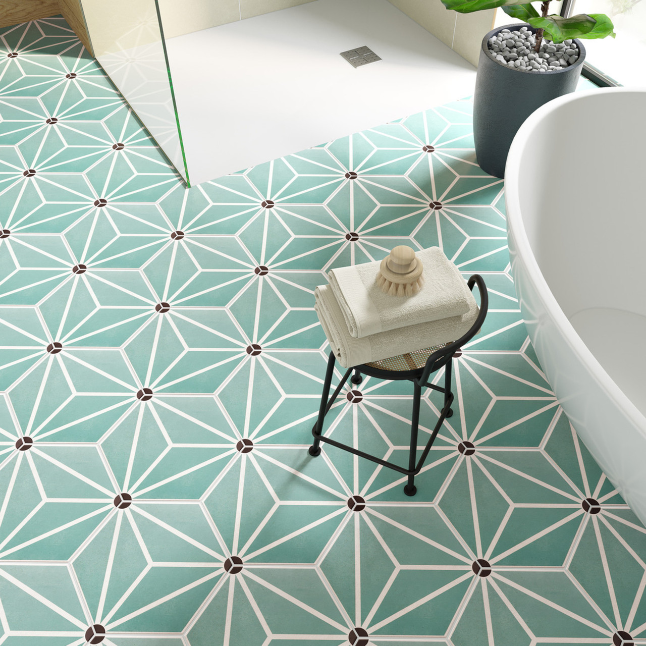 Osaka Aqua Geometric Hexagon Tile (28.5x33cm) | Tile Warehouse
