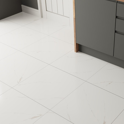 Clara Polished White Marble Effect Tiles (60x60cm)