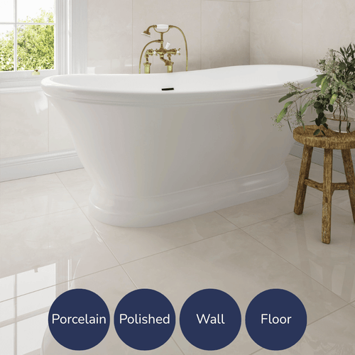 Elegant Polished Onyx Effect Beige Tiles (60x60cm)