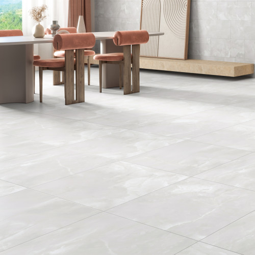 Elegant Polished Onyx Effect White Tiles (60x60cm)