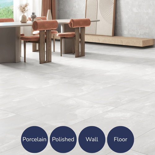 Elegant Polished Onyx Effect White Tiles (60x60cm)
