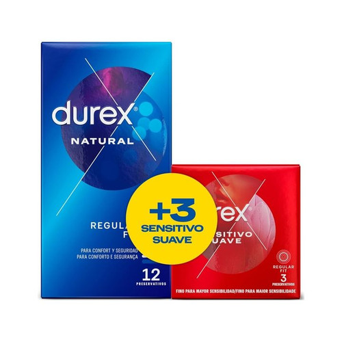 Durex natural Preservativos  12 unid +  3 durex sensitivo confort gratis 