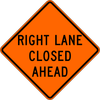 Cortina 48" x 48" SuperBright Reflective Roll-Up Sign with Lexan Pockets and Ribsets - Right Lane Closed Ahead