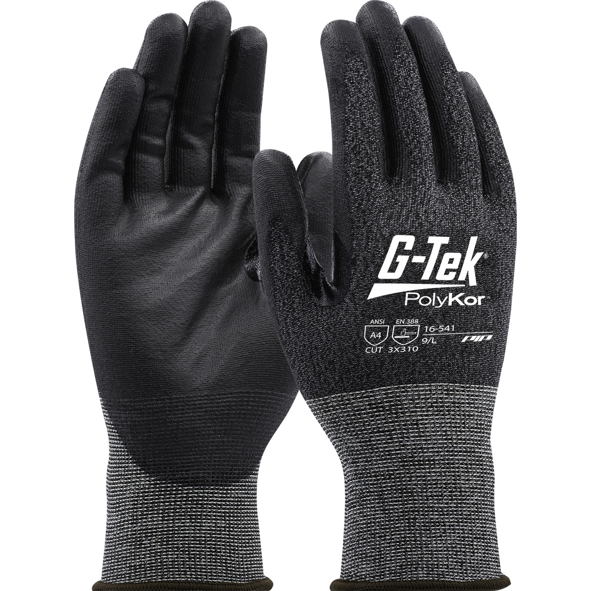 G-Tek® PolyKor® 16-541  Cut Resistant Gloves, Size L, Black, ANSI A4