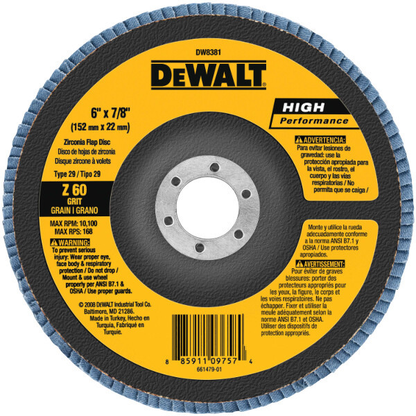 DEWALT 6-Inch X 7/8-Inch 60G Type 29 Hp Flap Disc