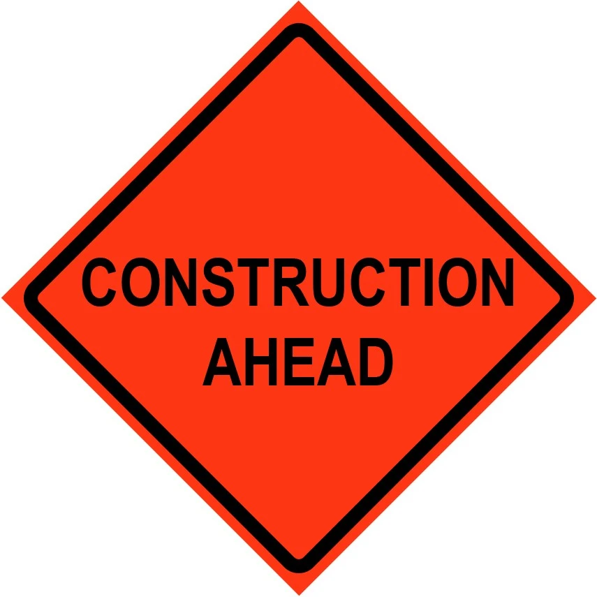 Cortina 48" x 48" SuperBright Reflective Roll-Up Sign with Lexan Pockets and Ribsets - Construction Ahead