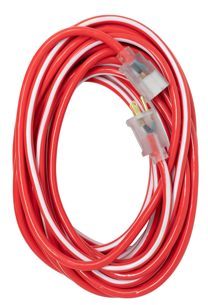 Southwire 50ft 12/3 SJTW Stripes & Cool Colors® Outdoor Extension Cord (Red/White) 8/BX