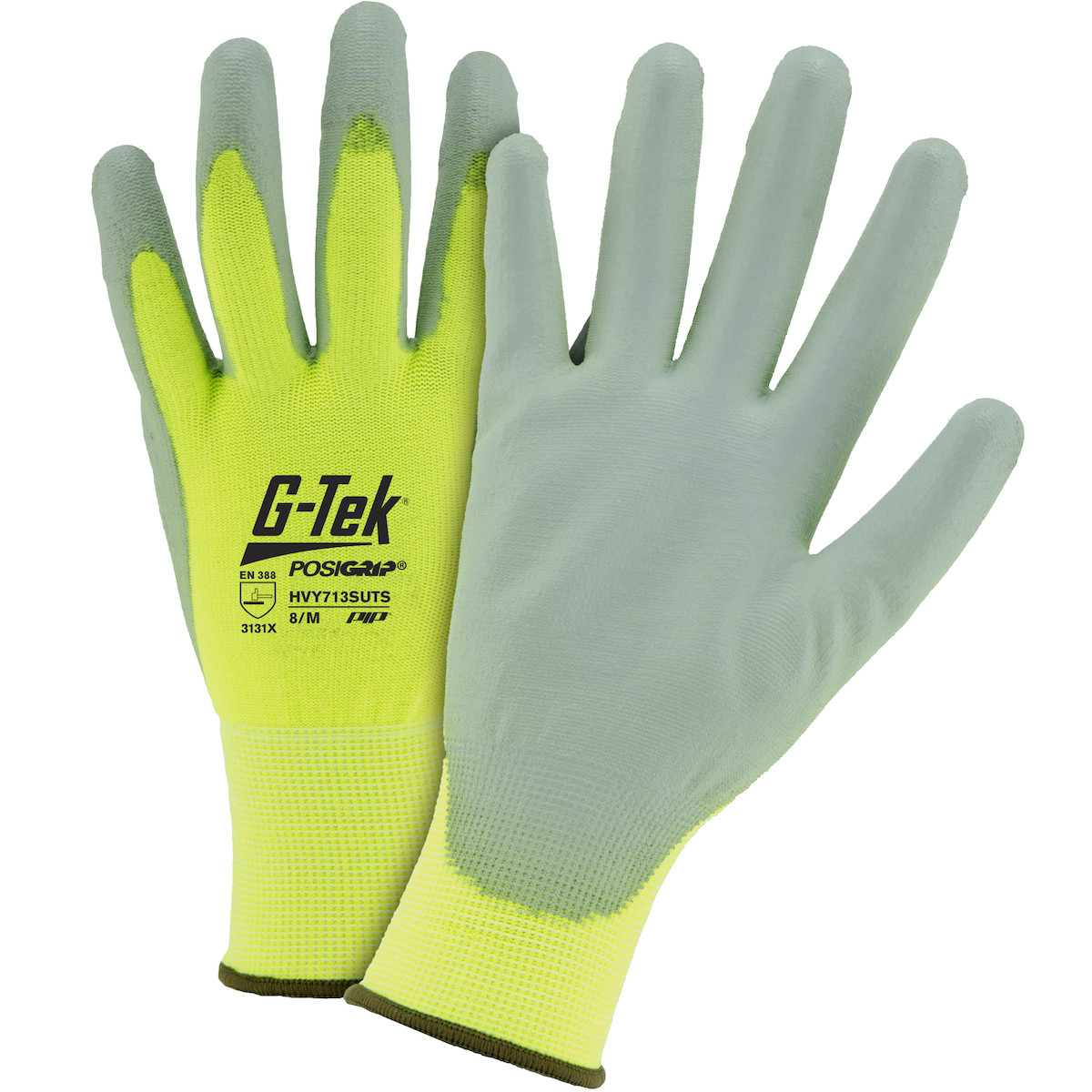G-Tek® PosiGrip® HVY713SUTS  SeamlessGlove Coated, Size M, Hi-Vis Yellow